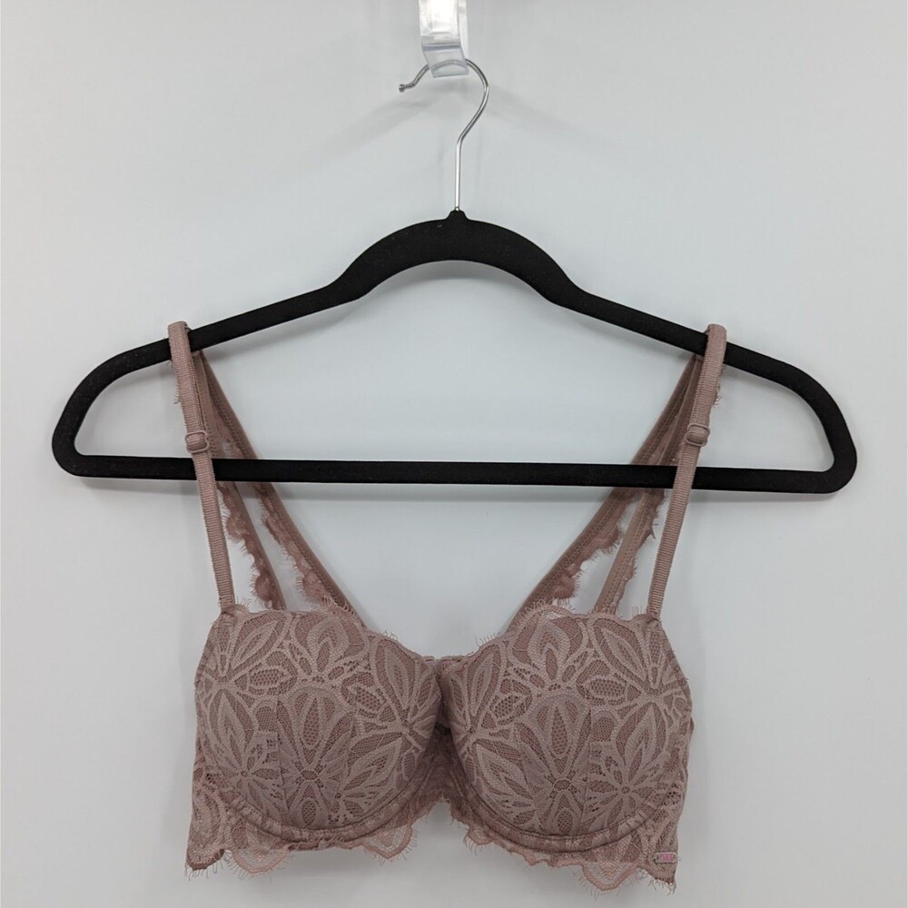 Victoria's Secret PINK Bra Women’s 34B Light Brown Date Push Up Lace